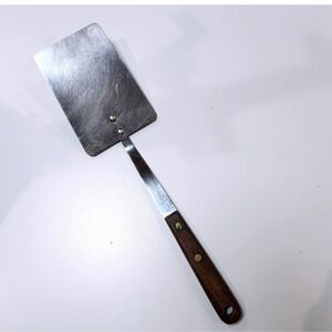 Vintage ROBINSON Stainless Spatula Turner Flipper 12" Wood Handle Solid Paddle